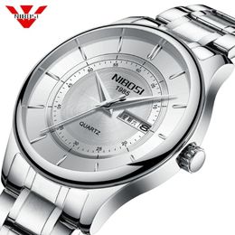 Nibosi Mens Watches Top Brand Luxury Male Clock Steel Leather Display Week Date Fashion Quartz Watch Business Men Wrist Watch254D