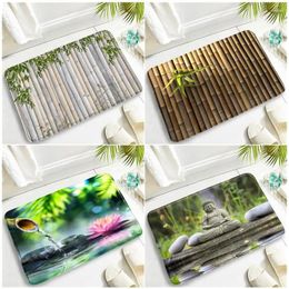 Bath Mats Green Bamboo Leaves Zen Sets Black Stone Orchid Home Door Mat Kitchen Pad Shower Room Non-slip Carpet Toilet Cover Rug