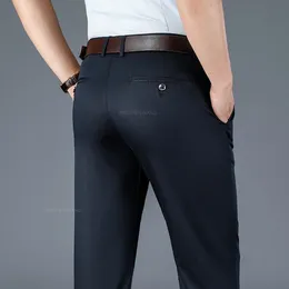 Mens Pants Summer Ultra-thin Business Casual Anti-wrinkle Iron-free High-waist Straight Elastic Trousers Clothes