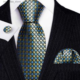 Neck Ties Neck Ties Designer Ties for Men Blue Gold Black Plaid Red Green Purple Silk Neck Tie Pocket Square Cufflinks Set Wedding BarryWang 6133 Y240325