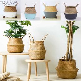 Planters Pots New Straw Weaving Flower Plant Pot Basket Grass Planter Basket Indoor Outdoor Flower Pot Plant Containers Dirty Basket 240325