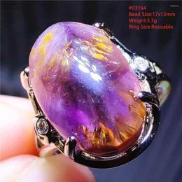 Cluster Rings Natural Purple Cacoxenite Auralite 23 Adjustable Ring Rutilated Quartz 925 Sterling Silver Canada 16x12mm Rare