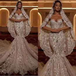 Mermaid Lace Applique Wedding Dresses 2022 Sweetheart Illusion Zipper Back Sweep Train Bride Dress Vestido De Noiva CG001