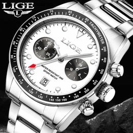 Wristwatches LIGE Mens Leisure Quartz Wrist Mens Luxury Waterproof Stainless Steel Mens Date Glow Clock Reloj HombreC24410