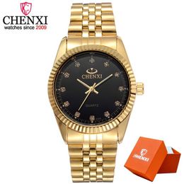 CHENXI Men Fashion Watch Women Quartz Watches Luxury Golden Stainless Steel Wristwatch Lovers Dress Clock in Box Gift283T