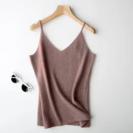 Women's Tanks Summer Camisole Pure Wool Ladies Self-cultivation Woman V-neck Pullover Vest Knitted Base Sweater