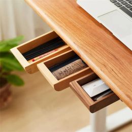 Drawers Highend Wood Storage Box Under Desk Adhesive Natural Home Storage Hidden Drawer Stationery Container Home Study Accessories