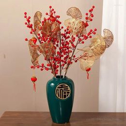 Vases Creative Ceramic Flower Container Chinese Green Orange Home Bedroom Living Room Dining Year's Blessing Vase