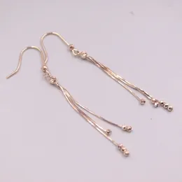 Dangle Earrings Real Pure 18K Rose Gold Women Lucky Carved Beads Snake Chain Tassel 1.9g