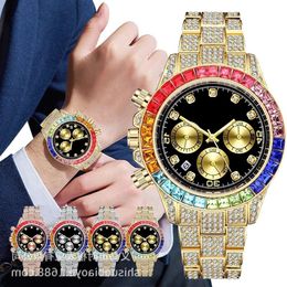high quality luxury mens watch women Stainless steel Colour Diamond Set Mens Roman scale calendar hip hop Watch Full E0A7