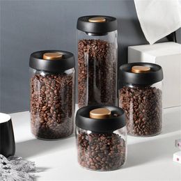 Storage Bottles Vacuum Coffee Beans Container Transparent Display Rack Creative Sealed Glass Tank Food Grains