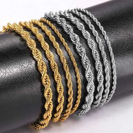 Chain 2-6mm gold and silver rope chain bracelet suitable for men and women stainless steel twisted rope chain adjustable cuffs DKB682 240325