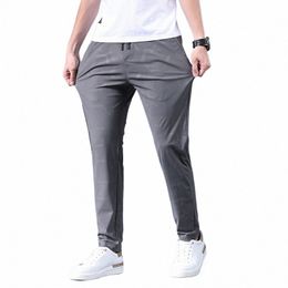 men's New Summer Ice Silk Jacquard Casual Pants Stretch Comfortable male Thin Casual Stylish Breathable Elastic Waist Pants men e3WD#