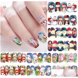 Stickers Decals Nail 12 Christmas Snowflake Art All-Inclusive Day Self-Adhesive Water Fake Nails Drop Delivery Health Beauty Salon Dhbab