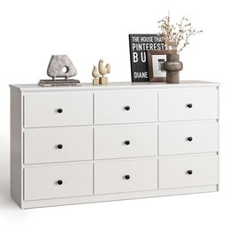 Tradare Dresser, 9 Drawer Handles, Large Modern Bedroom with Deep Dressers & Chest of Drawers, White Dresser for Bedroom, Living Room, Closet.