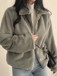 Women's Jackets Winter Faux Fur Coat Women Plush Fleece Jakcet Fashion Zipper Overcoats Ladies Loose Thickened Warm Casual Short Coats