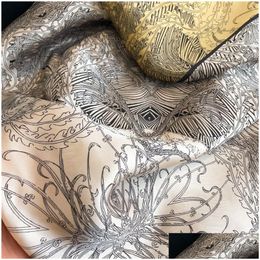 Scarves Summer Fashion Flower Print Design Brand Classic Letter Satin 20Style Luxury Square Scarf Outdoor Shawl Silk Turban Beach Wrap Dhcyb