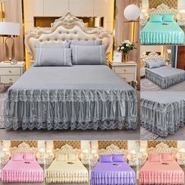 Bed Skirt Korean Minimalist Princess Style Lace Single Piece With Solid Colour Ruffle Double-layer Edge Bedcover Protective Cover