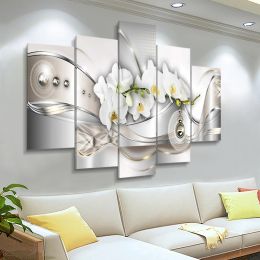 Calligraphy 5Pcs Abstract Orchid Flowers Posters Decorative Canvas Wall Art Pictures Decoration Living Room Accessories Home Decor Paintings