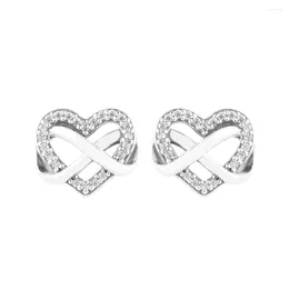 Stud Earrings For Women Sparkling Infinity Heart Crystals Gift Lover Sterling Silver Jewellery Accessories 2024