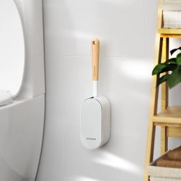 Set WIKHOSTAR Toilet Brush With Holder Curved Design Angled Cleaning Brush Wood Handle ,Wall Mounted Toilet Brush Bathroom Tools