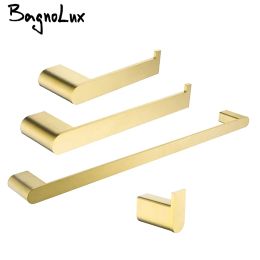 Set Brushed Gold Stainless Steel Wall Mounted Hand Towel Bar Toilet Paper Holder Robe Towel Hooks Bathroom Accessories Kit