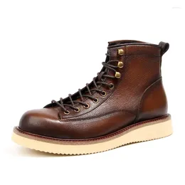 Boots 2024 Vintage Autumn Winter Lace Up Design Male Footwear Cow Real Leather Short Retro Desert Man Shoes A082