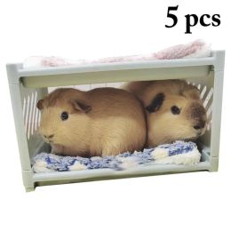 Cages Guinea Pig Bunk Bed Detachable Hamster Hideout Small Animal Pet Bed With Mat Blanket Guinea Pig Bunk Bed With 2 Mats 2 Blankets