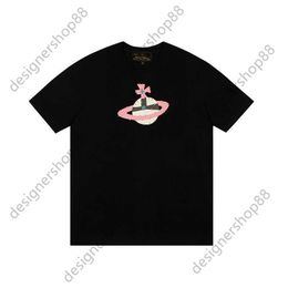 Tik Tok Influencer Same Designer Brand Pure Cotton Vivien Empress Dowager Saturn VW Contrasting Print Chip Tee Fashionable GIRL Loose Couple T-shirt