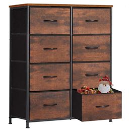 Sweetcrispy Bedroom Tall Drawer Dresser Organiser Storage Tower 8 Drawers, Chest of Drawers with Fabric Bin, Steel Frame, Wood Top for Bedroom, Closet, Entryway