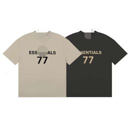 ESS Double Line American Fashion Brand Men And Women Non FGO Couple Loose T Shirt Summer Flocked Short Sleeved
