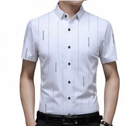 Busin escritório casual manga curta camisa impressa para homens 2023 verão roupas masculinas all-match single-breasted polo-pescoço camisa 85mo #