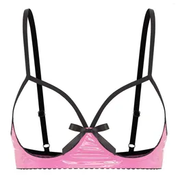 Bras Womens Bra Tops Tempting Cupless Tank Spaghetti Straps Cute Bow See Through Wireless Unlined Wet Look Sexy Lingerie