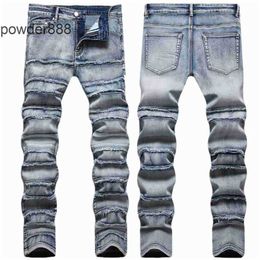 2024 New Straight Leg for Men Designer Hip Hop Fashion Mens Pants Jeans Top Quality Purple Motorcycle Cool Denim Pant T9WD