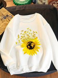 Women's Hoodies Women Fleece Flower Sweet 90s Trend Clothing Print Long Sleeve Clothes Female Fashion Pullovers Graphic Sweatshirts