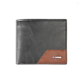 Wallets Wallet Men PU Two Colour Patchwork Foldable Cross Thin Short Business Holder