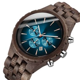 mens wood watches luxury multifunction wooden watch mens quartz retro watch men fashion sport wristwatch2604