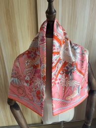 Wrap 2023 new arrival fashion elegant pink 18MM 100% silk scarf 90*90 cm square shawl twill wrap for women lady girl gift