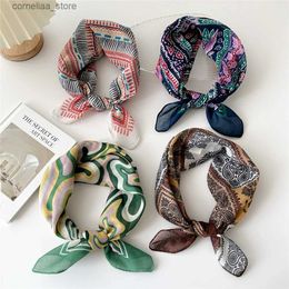 Bandanas Durag Bandanas Durag Vintage Flower Pattern Head Neck Scarves 55*55cm Cotton Linen Print Square Scarf For Women Small Shawls Female Bag Scarves Y240325