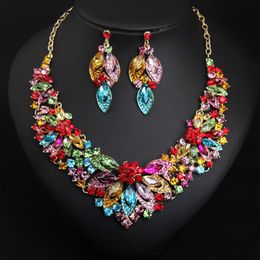 Fashion Crystal Gems Necklace Earrings Set for Women Attending Banquet Wedding Bridesmaid Exquisite Luxury Jewelry Accessories 240315