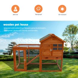 Accessories Deluxe Wooden Chicken Coop Hen House Rabbit Wood Hutch Poultry Cage Habitat For outdoor backyard gardens