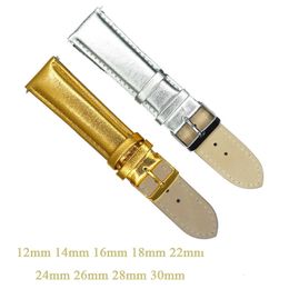 12mm 14mm 16mm 18mm 20mm 22mm 24mm 26mm 28mm 30mm Watchband Genuine Leather Watch Strap Gold Fashion Silver Watch Bnad Belt Hour 240313