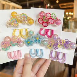 Hair Accessories 2PCS Set Colourful Small Sequins Pentagrams Cartoon Flower Bow Cherry Rainbow Long Elastic Band Girl Children Rubber Ties