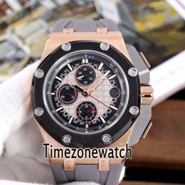 New Royal 26568PM Two Tone PVD Rose Gold Black Inner Gray Texture Dial VK Quartz Chronograph Mens Watch Gray Rubber Timezonewatch 331r