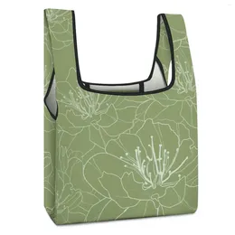 Shopping Bags Top-Handle Bag Custom Pattern Foldable Large Food Handbag Green Stripe Capacity Leisure Travel