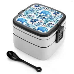 Dinnerware Blush Pink White And Blue Elephant Floral Watercolor Pattern Bento Boxes Wheat Fiber Pp Material Leak Proof With Tableware