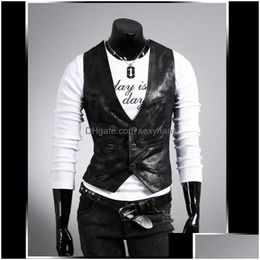 Men'S Vests Men Leather Dress Vest Autumn Spring Style Fashion Sleeveless Jacket Casual Brown Black Slim Pu7181289 Drop Delivery App Dhs8A