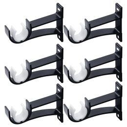 Poles HGHO 6Pcs Curtain Rod Bracket Set Single Hole Small Curtain Rod Hooks for Wall Heavy Duty Curtain Drapery Rods Black