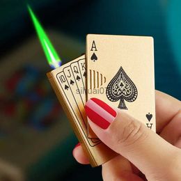 Lighters Hot Sale Creative Playing Card Lighter Jet Torch Windproof Lighter Metal Butane Funny Toys for Men Smoking Accessories 240325