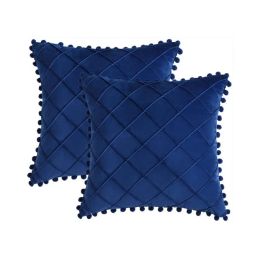 Cushion Inyahome Set of 2 Cushion Cover Velvet Decorative Pillow Shell with Ball Home Decor for Sofa Set Bedroom Pillowcase Blue Pink